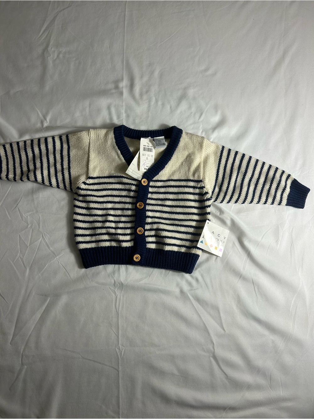 18-24 months Macy Baby Navy & Cream Striped Knit Cardigan Sweater for boys